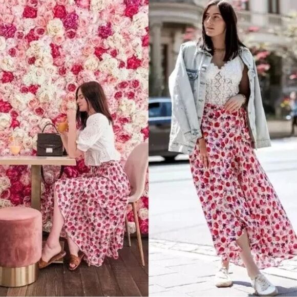 Zara Women’s Rose Floral High Low Sarong Maxi Wrap Skirt Blogger Favorite Size S - Picture 2 of 11